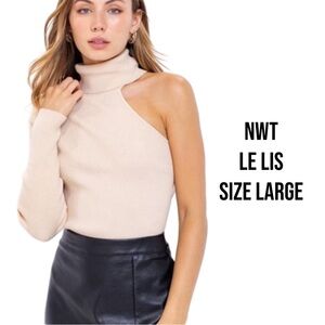 NWT Le Lis Turtle neck Single shoulder Ribbed Sweater Shirt Super Sexy Size L